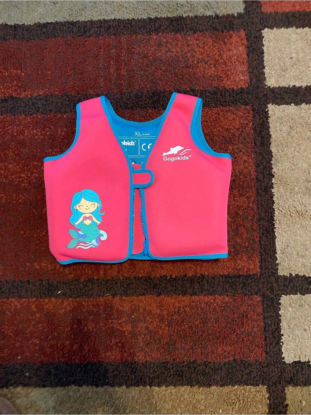 Pink Mermaid Kids Swim Vest with Blue Trim